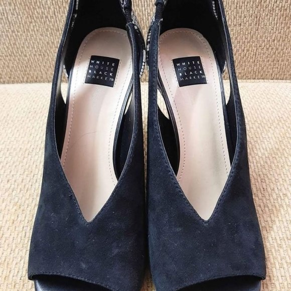 Size 7.5 Black WHBM Open Toe High Vamp High Heel Shoes - Picture 2 of 4